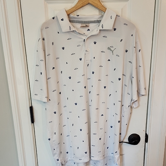 Puma Men's White Polo with Navy Accents‎ - Picture 1 of 4